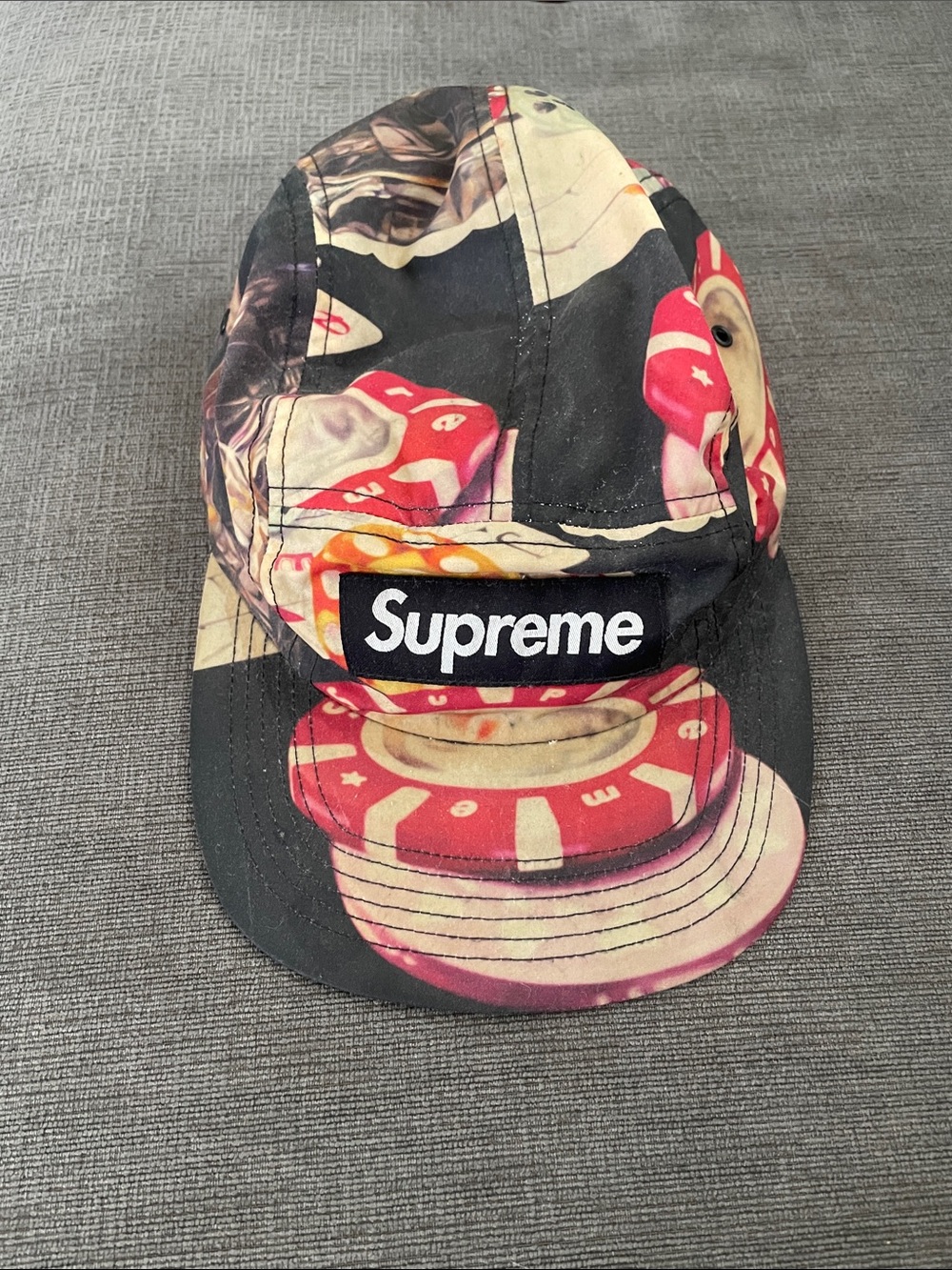 Supreme Black Hat with Gambling Graphic